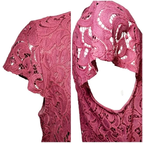 Laundry by Shelli Segal Elegant Lace Burgundy Cap Sleeve Top - Picture 5 of 16